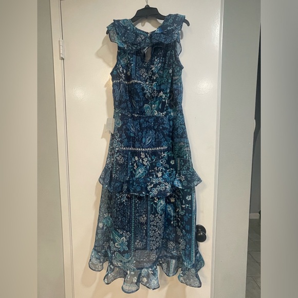 NSR Women’s Maxi V-neck Floral Dress Blue - Picture 3 of 4